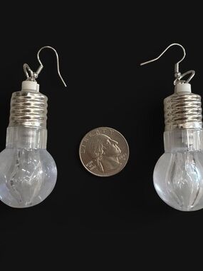 New light Bulb Dangle Earrings - Silver & Clear